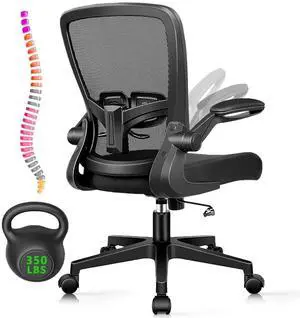 Desk Chairs with Wheels, Ergonomic Mesh Office Chair Adjustable Height and Swivel Lumbar Support Home Office Chair with Flip Up Armrests (1PK)