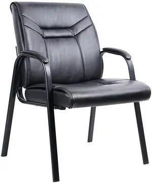 CLATINA Heavy Duty Guest Chairs with Arms, Big and Tall Wide Leather 500 LBS Reception Chairs Without Wheels, Ergonomic Executive Bariatric Lobby Chair, Black