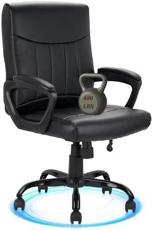 CLATINA Mid Back Leather Office Executive Chair with Lumbar Support and Padded Armrestes Swivel Adjustable Ergonomic Design for Home Computer Desk