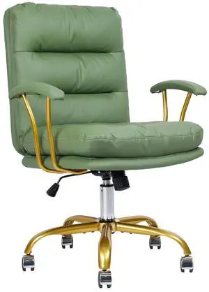 KLASIKA Leather Home Office Desk Chair, Mid-Back Vanity Chair Make Up Chair with Gold Wheels & Removable Armrests, Rolling Swivel Computer Task Chair for Office Bedroom Living Room Girls Women, Green KLASIKA Leather Home Office Desk Chair, Mid-Back Vanity Chair Make Up Chair with Gold Wheels & Removable Armrests, Rolling Swivel Computer Task Chair for Office Bedroom Living Room Girls Women, Green