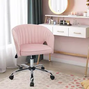 CLATINA Pink Armless Desk Chair, Velvet Upholstered Ergonomic Swivel Task Chair, Height Adjustable Rolling Vanity Chair with Wheels, Modern Accent Chair for Home, Bedroom, Living Room & Study CLATINA Pink Armless Desk Chair, Velvet Upholstered Ergonomic Swivel Task Chair, Height Adjustable Rolling Vanity Chair with Wheels, Modern Accent Chair for Home, Bedroom, Living Room & Study
