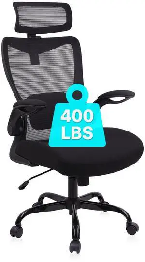 CLATINA Heavy Duty Ergonomic Mesh Office Chair 400LBS, Big and Tall Desk Chair with Adjustable Lumbar Support & Headrest, Flip Up Padded Arms, Swivel Computer Chair for Home, Study, Conference, Black CLATINA Heavy Duty Ergonomic Mesh Office Chair 400LBS, Big and Tall Desk Chair with Adjustable Lumbar Support & Headrest, Flip Up Padded Arms, Swivel Computer Chair for Home, Study, Conference, Black