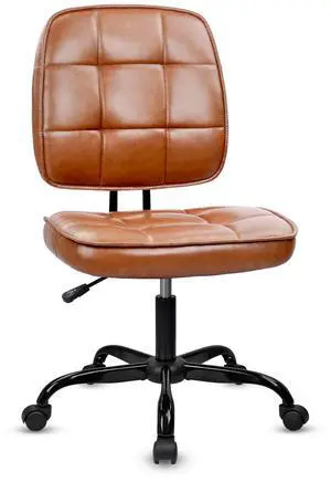 CLATINA Armless Home Office Chair with Lumbar Support and Wheels, Small PU Leather Ergonomic Low Back Desk Chairs No Arms, Adjustable Height 360° Swivel Rolling Computer Task Chair, Brown CLATINA Armless Home Office Chair with Lumbar Support and Wheels, Small PU Leather Ergonomic Low Back Desk Chairs No Arms, Adjustable Height 360° Swivel Rolling Computer Task Chair, Brown