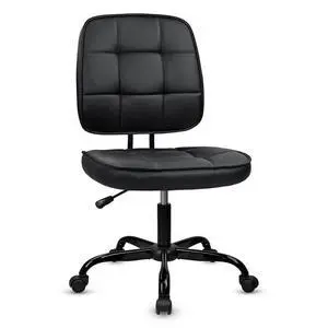 CLATINA Armless Home Office Chair with Lumbar Support and Wheels, Small PU Leather Ergonomic Low Back Desk Chairs No Arms, Adjustable Height 360° Swivel Rolling Computer Task Chair, Black CLATINA Armless Home Office Chair with Lumbar Support and Wheels, Small PU Leather Ergonomic Low Back Desk Chairs No Arms, Adjustable Height 360° Swivel Rolling Computer Task Chair, Black