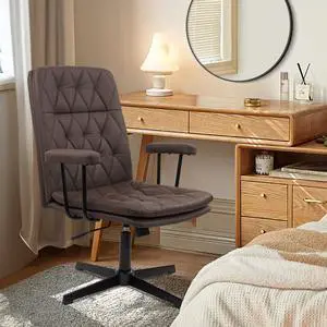 CLATINA Office Chair No Wheels, Leather Criss Cross Desk Chairs with Arms, Modern Cross Legged Computer Chair, Mid Back Height Adjustable Swivel Task Vanity Chair for Home Office, Chocolate Brown CLATINA Office Chair No Wheels, Leather Criss Cross Desk Chairs with Arms, Modern Cross Legged Computer Chair, Mid Back Height Adjustable Swivel Task Vanity Chair for Home Office, Chocolate Brown