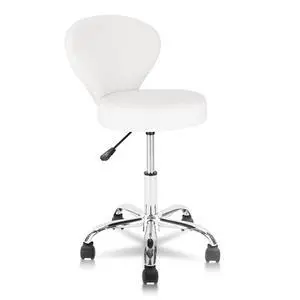 KLASIKA Leather Rolling Swivel Salon Stool Chair with Back Support Adjustable Hydraulic Seat Height 22 in for Office Massage Facial Spa Medical Drafting Tattoo Beauty Barber, White KLASIKA Leather Rolling Swivel Salon Stool Chair with Back Support Adjustable Hydraulic Seat Height 22 in for Office Massage Facial Spa Medical Drafting Tattoo Beauty Barber, White