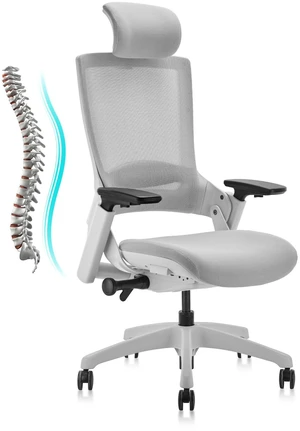 CLATINA Ergonomic High Swivel Executive Chair with Adjustable Height Head 3D Arm Rest Lumbar Support and Upholstered Back for Home Office Gray Mesh/High Back CLATINA Ergonomic High Swivel Executive Chair with Adjustable Height Head 3D Arm Rest Lumbar Support and Upholstered Back for Home Office Gray Mesh/High Back