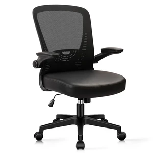 CLATINA Desk Chairs with PU Leather Seat, Flip Up Arms Ergonomic Mesh Back Office Chair with Lumbar Support, Adjustable Height Swivel Rolling Computer Chairs for Home School Conference Study, Black CLATINA Desk Chairs with PU Leather Seat, Flip Up Arms Ergonomic Mesh Back Office Chair with Lumbar Support, Adjustable Height Swivel Rolling Computer Chairs for Home School Conference Study, Black