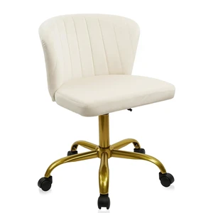 CLATINA Home Office Desk Chair Velvet Vanity Chairs Gold Base, Ergonomic Small Cute Chair Adjustable Height with Wheels Rolling Armless Chair Swivel Task Chair for Study Living Room Bedroom, White CLATINA Home Office Desk Chair Velvet Vanity Chairs Gold Base, Ergonomic Small Cute Chair Adjustable Height with Wheels Rolling Armless Chair Swivel Task Chair for Study Living Room Bedroom, White