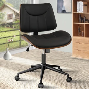 CLATINA Office Chair Armless with Wheels, Mid-Century Modern Walnut Desk Chair, Adjustable Height Reading Chair, PU Leather Mid Back & Swivel Computer Chairs for Home Meeting Room Bedroom, Black(1 PK) CLATINA Office Chair Armless with Wheels, Mid-Century Modern Walnut Desk Chair, Adjustable Height Reading Chair, PU Leather Mid Back & Swivel Computer Chairs for Home Meeting Room Bedroom, Black(1 PK)