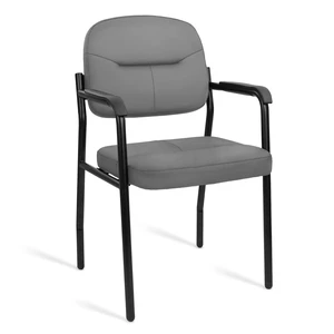 CLATINA Leather Guest Chair No Wheels, Office Reception Chair with Armrests and Lumber Support, Ergonomic Desk Armchair for Meeting Waiting Conference Lobby Room Shool, Grey, 1PK CLATINA Leather Guest Chair No Wheels, Office Reception Chair with Armrests and Lumber Support, Ergonomic Desk Armchair for Meeting Waiting Conference Lobby Room Shool, Grey, 1PK