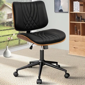 CLATINA Armless Home Office Chair, Desk Chair with Wheels, Adjustable Height Reading Chair, Leather Mid Back & Swivel Computer Chair, Modern Walnut Chairs with Back for Studio Meeting Room(Black) CLATINA Armless Home Office Chair, Desk Chair with Wheels, Adjustable Height Reading Chair, Leather Mid Back & Swivel Computer Chair, Modern Walnut Chairs with Back for Studio Meeting Room(Black)
