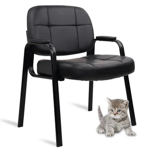 CLATINA Big & Tall 500 lbs Leather Office Reception Chair No Wheels with Padded Arms, Waiting Room Guest Chair for Elderly Home Desk Conference Room Lobby Side Salon Clinic, Black CLATINA Big & Tall 500 lbs Leather Office Reception Chair No Wheels with Padded Arms, Waiting Room Guest Chair for Elderly Home Desk Conference Room Lobby Side Salon Clinic, Black