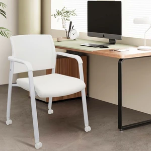 CLATINA Stacking Office Chairs with Wheels | Mesh Back, Thicken Leather Seat and Streamline Armrests, Ergonomic Lumber Support | School, Desk, Guest Reception, Waiting, Conference, White CLATINA Stacking Office Chairs with Wheels | Mesh Back, Thicken Leather Seat and Streamline Armrests, Ergonomic Lumber Support | School, Desk, Guest Reception, Waiting, Conference, White