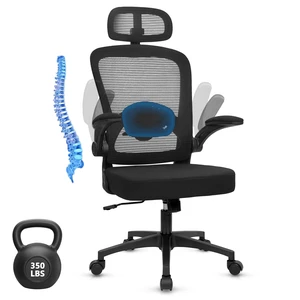 KLASIKA Desk Chairs with Wheels, Ergonomic Mesh Back Home Office Chair with Headrest, Adjustable Lumbar Support Swivel Rolling Computer Chairs with Flip Up Armrests for Conference Meeting Room, Black KLASIKA Desk Chairs with Wheels, Ergonomic Mesh Back Home Office Chair with Headrest, Adjustable Lumbar Support Swivel Rolling Computer Chairs with Flip Up Armrests for Conference Meeting Room, Black