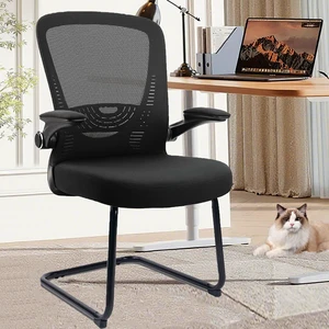 CLATINA Office Guest Chair Sled Base, Ergonomic Mesh Desk Chair Adjustable Lumbar Support and Flip Up Arms, Office Guest & Reception Chairs no Wheels for Conference Room, Black (1PK) CLATINA Office Guest Chair Sled Base, Ergonomic Mesh Desk Chair Adjustable Lumbar Support and Flip Up Arms, Office Guest & Reception Chairs no Wheels for Conference Room, Black (1PK)