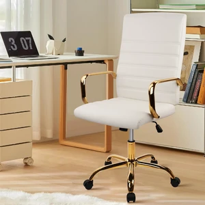 CLATINA White and Gold Office Chair, Leather Executive Computer Desk Chairs with Wheels, Ergonomic Swivel Chairs Task Stools with Arms, Height Adjustable for Home Bedroom Vanity and Living Room CLATINA White and Gold Office Chair, Leather Executive Computer Desk Chairs with Wheels, Ergonomic Swivel Chairs Task Stools with Arms, Height Adjustable for Home Bedroom Vanity and Living Room