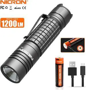 NICRON Rechargeable Flashlight High Brightness 1200lumen tactical LED Flashlight Handfree Waterproof LED Torch for Household outdoor hunting N8
