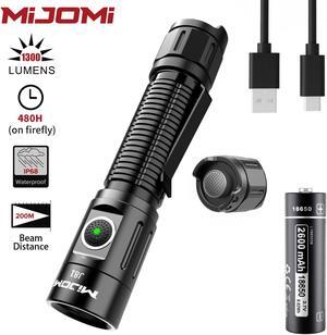 MIJOMI J81 Tactical Torch Double Switch USB C Re chargeable 1300 Lumens IP68 Waterproof 7 Light Modes 480 Hours Light Duration with 18 650 Battery Suitable for Household, Camping,Outdoor J81