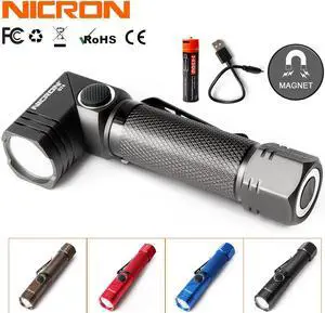NICRON Rechargeable Led Flashlight Handfree Dual Fuel 90 Degree Twist Rotary Clip 600LM Waterproof Magnet Mini Lighting LED Torch Outdoor B74