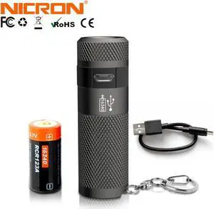 NICRON Mini LED Flashlight Keychain 3W USB Rechargeable Compact Lamp Torch Light Waterproof 3 Modes For Household Outdoor 200LM B10