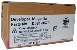 Magenta Developer for Ricoh D081-9670 Aficio MP C6501SP, Aficio MP C7501SP, Genuine Ricoh Brand