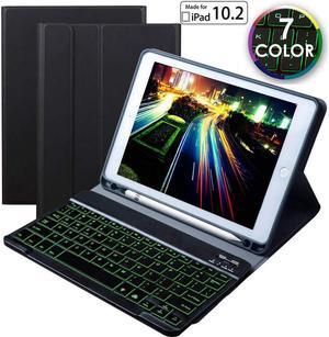 Detachable Bluetooth Keyboard Case for New iPad 8 Generation 10.2 inch 2020 and iPad 10.2 inch 2019 with Pencil Holder Kickstand 7 Color Backlit Auto Wake Sleep Cover