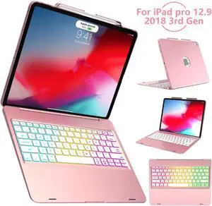 iPad Pro 12.9 Keyboard Case 2018 3rd Gen-Support Apple Pencil Charging, 7 Color Backlit Wireless Keyboard with 135° Smart Folio Hard Back Cover, Ultra Slim,Auto Sleep/Wake(Not for 2017/2015)