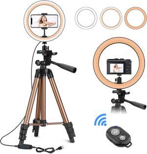 10" Selfie Ring Light with 50" Tripod Stand & Phone Holder for Makeup Live Stream, LED Camera Ring Light with Remote Shutter for Photography and YouTube Video, Compatible with iPhone & Android