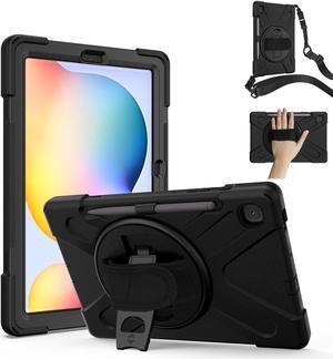 Case for Samsung Galaxy Tab S6 Lite 10.4 inch 2020 2022 Model SM-P610 P613 P615 P619 with Pencil Holder Full-Body Heavy Duty  Rotating Stand Cover with Shoulder Strap,Hand Strap