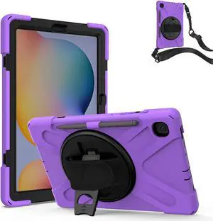 Case for Samsung Galaxy Tab S6 Lite 10.4 inch 2020 2022 Model SM-P610 P613 P615 P619 with Pencil Holder Full-Body Heavy Duty  Rotating Stand Cover with Shoulder Strap,Hand Strap
