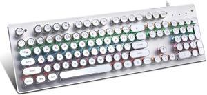 USB LED Backlit Retro Typewriter Mechanical Keyboard -Blue Switch - Round Keycaps -104 Keys Vintage Inspired Steampunk Gaming Keyboard Mechanical Gaming Keyboard for PC/Mac/Gamer/Typ