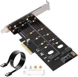 Dual M.2 PCIe Adapter NGFF PCI-e 3.0 x 4 to SATA or PCIE NVMe SSD Expansion Card Support NVME (m Key) or SATA (b Key) 22110/2280/ 2260/2242 /2230 Host Controller Express Card