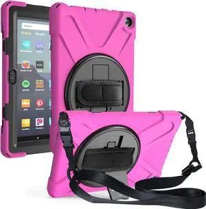 Case for Amazon Kindle Fire HD 8 2020 / Fire 8 Plus 2020 - 10th Generation 2020 Released - Shockproof Protective Cover with Built-in Kickstand Hand Strap & Shoulder Strap