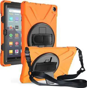 Case for Amazon Kindle Fire HD 8 2020 / Fire 8 Plus 2020 - 10th Generation 2020 Released - Shockproof Protective Cover with Built-in Kickstand Hand Strap & Shoulder Strap