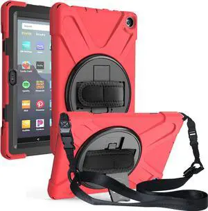 Case for Amazon Kindle Fire HD 8 2020 / Fire 8 Plus 2020 - 10th Generation 2020 Released - Shockproof Protective Cover with Built-in Kickstand Hand Strap & Shoulder Strap