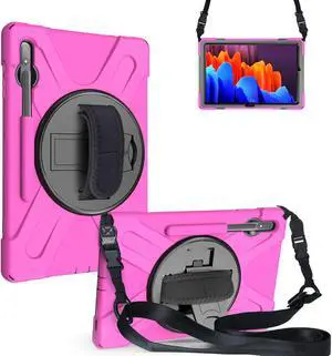 Galaxy Tab S8 Plus 2022 / S7 Plus 12.4 inch 2020 Case with S Pen Holder (Model SM-X800/X806/T970/T975), Rugged Heavy Duty Shockproof Case with Hand Strap Rotating Kickstand Protective Cover