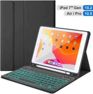 iPad Keyboard Case for iPad 10.2 2019 (7th Generation) - iPad Pro Air 3 10.5 inch - iPad Pro 10.5 2017 - 7 Colors Backlight, Magnetically Detachable Wireless Keyboard - Folio Cover