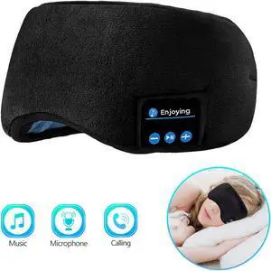 Sleep Headphones Bluetooth Eye Mask Wireless Bluetooth 5.0 Headphones Music Travel Sleeping Headphones Handsfree Sleeping Mask with Built-in Speakers Microphone Washable