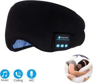 Bluetooth Sleep Eye Mask Wireless Headphones Sleep Headphones Bluetooth 5.0 Eye Mask for Sleeping Travel Music Eye Cover with Microphone Handsfree, Birthday Gifts for Women Men Black
