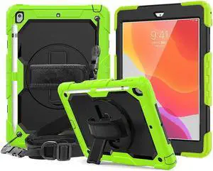 iPad 8th / 7th Generation Case Three Layer Drop Protection Cover with [360 Rotating Stand] Hand Strap & [Stylus Pencil Holder] for New iPad 8 Generation 2020 / iPad 7 Generation 10.2 inch 2019