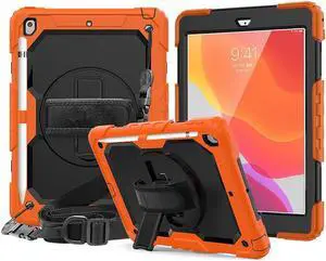 iPad 8th / 7th Generation Case Three Layer Drop Protection Cover with [360 Rotating Stand] Hand Strap & [Stylus Pencil Holder] for New iPad 8 Generation 2020 / iPad 7 Generation 10.2 inch 2019
