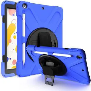 New iPad 8 10.2 inch 2020 8th Generation / iPad 10.2 inch 2019 iPad 7th Generation Case with Pencil Holder / Rotatable Stand / Hand Strap and Shoulder Belt Shockproof Cover