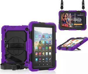 Case for Fire HD 8 2020 & Fire HD 8 Plus 2020 Heavy Duty Protective Shockproof Cover with Hand Strap, Shoulder Strap, Kickstand for Amazon Kindle Fire HD 8 & Fire HD 8 Plus 8 inch Tablet 2020 Release