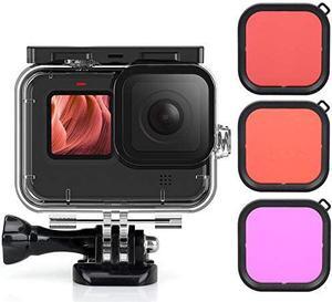 Underwater Waterproof Housing Case for GoPro Hero 9 Black with Quick Release Buckle & Screws and 3-Pack Red / Pink / Purple Diving Filter for Gopro Hero 9 Black Accessory
