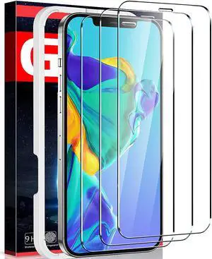3 Pack - iPhone 12 Pro Screen Protector Tempered Glass [Shatterproof] Full Coverage with Alignment Frame HD Clear Film for Apple iPhone 12 / iPhone 12 Pro 6.1 Inch