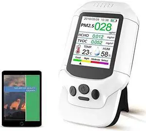 Air Quality Monitor, Formaldehyde Detector, Temperature & Humidity Meter, Pollution Tester, Sensor; Detect PM2.5 / PM10 / PM1.0 Micron Dust, Test Indoor TVOC Volatile Organic Compound Gas