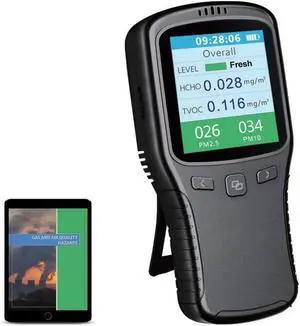 Air Quality Monitor, Formaldehyde Detector, Pollution Meter, Sensor, Tester; Detect & Test Indoor Pollution, TVOC Volatile Organic Compound Gas, PM2.5 2.5 Micron Particulate Matter Dust