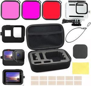 Accessories Kit for GoPro Hero 10 / Hero 9 Black with Shockproof Small Case + Waterproof Case + Tempered Glass Screen Protector + Silicone Cover + Lens Filters + Anti-Fog Inserts Bundle