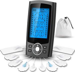 Dual Channel TENS EMS Unit 24 Modes Muscle Stimulator for Pain Relief Therapy, Electronic Pulse Massager Muscle Massager with 10 Pads, Dust-Proof Drawstring Storage Bag, Fastening Cable Ties